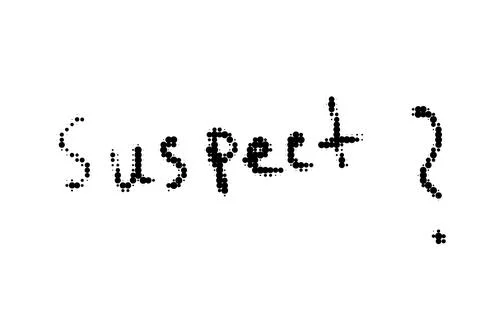 Text label suspect hand written style with handwritten question investigation Stock Illustration