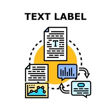 Text labeling process for data analysis and content classification Stock Illustration