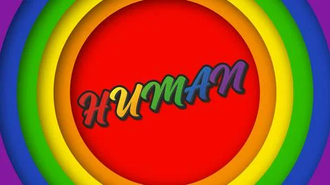 Text lettering Human in the colors of the rainbow. Rainbow background in LGBT Stock Illustration