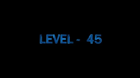 Text "level 45" appears glowing blue on black background, cinematic motion .. Stock Footage 334157534