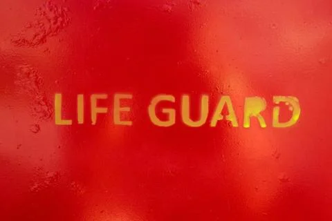 Text Life Guard sprayed a the wall of a life guard stand Stock Photos
