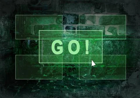 Text on the light button on the grunge wall Stock Illustration
