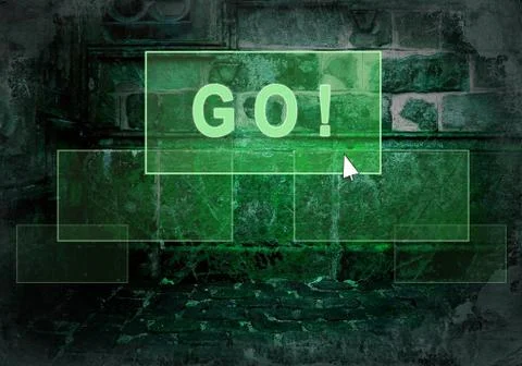 Text on the light button on the grunge wall Stock Photos