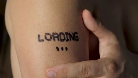 Text LOADING written on male's hand Stockbeeldmateriaal 210228415