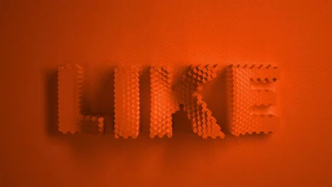 Text logo like. Orange mosaic surface with moving hexagons. Cells. Wave. the 4k  Stock Footage 157312835