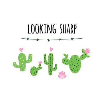 Text looking sharp vector card. Cute hand drawn Prickly cactus print with ins Stock Illustration