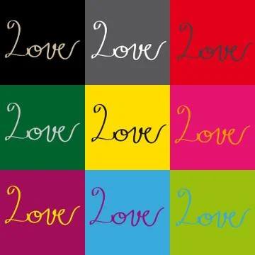 Text love on color background Stock Illustration