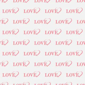 Text love with hearts seamless pattern, Happy Valentine s Day print Stock Illustration