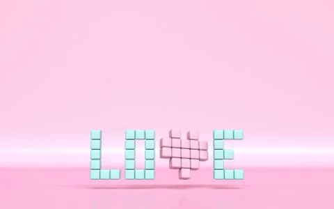 Text LOVE made of pixels 3D Ilustração Stock