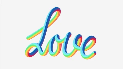 Text: LOVE Write-on Handwritten Calligraphy Animation Rainbow 3D Letters Stock Footage 303911574