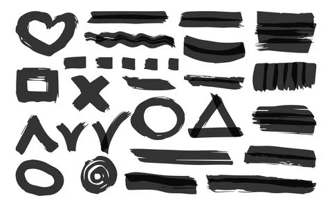 Text marker brush stroke hand drawn scrawls set Stock Illustration