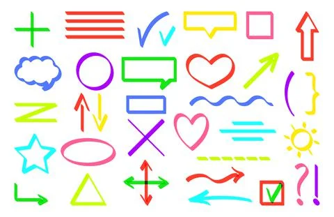 Text marker lines multicolor scrawls strokes set Stock Illustration