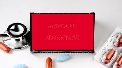 Text MEDICARE ADVANTAGE. Explore the basics of Medicare Advantage plans, their Stock Footage 296213250