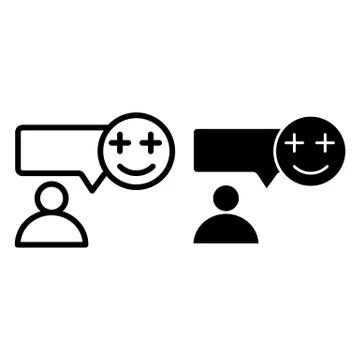 Text message and person line and glyph icon. Speech bubble with smiling emoji Stock Illustration