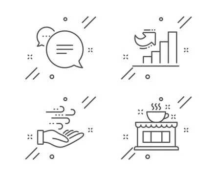 Text message, Growth chart and Wind energy icons set. Coffee shop sign. Vector Stock Illustration