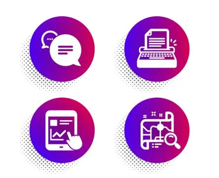 Text message, Internet report and Typewriter icons set. Search map sign. Vector Stock Illustration