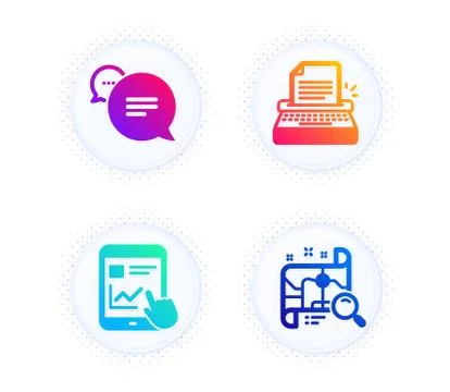 Text message, Internet report and Typewriter icons set. Search map sign. Vector Stock Illustration