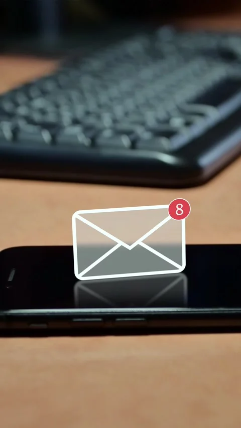 Text message received on a mobile smartphone, an animated envelope icon Stock Footage 306843416