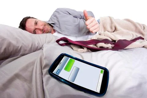 Text Messages In Bed Stock Photos