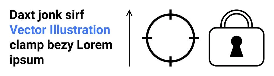 Text in mixed formatting beside arrow pointing upward, targeting symbol, and  Illustrazione stock