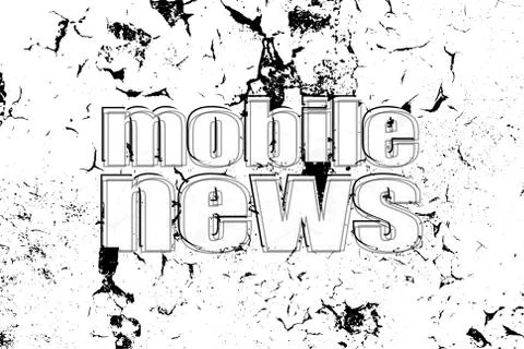 Text Mobile News. Press concept . Painted word on white black vintage old bac Stock Illustration