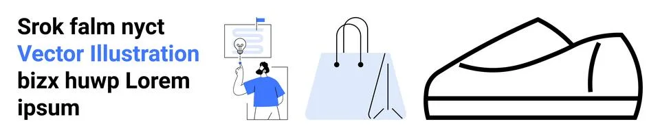 Text module, customer support agent, blue shopping bag, minimalist shoe line  Stock Illustration