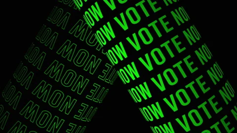Text motion typography of green vote now tube rotate pattern on black background Video stock 171313954