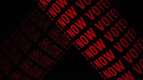 Text motion typography of red vote now tube rotate pattern  on black background Video stock 171309522