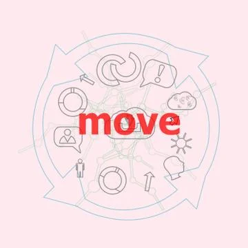 Text Move. Business concept . Flat outline linear Infographic Stock Illustration