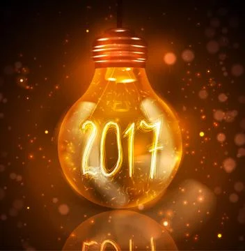 Text for new year 2017 numbers written in lamps Illustrazione stock