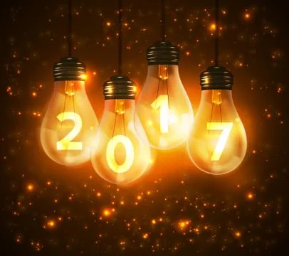 Text for new year 2017 numbers written in lamps Stock Illustration