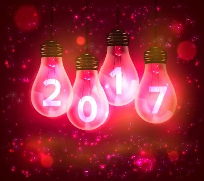 Text for new year 2017 numbers written in lamps Stock Illustration