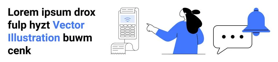 Text next to three elements person using a smartphone, message bubble, and no Stock Illustration
