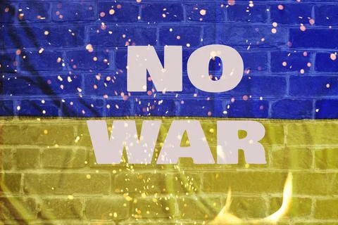 Text no war on fire on the background of the flag of Ukraine Stock Photos