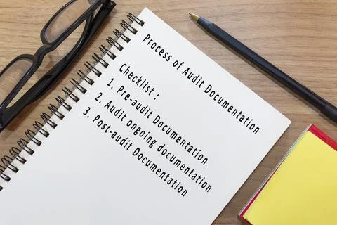 Text on notepad with yellow note and study glasses. Accounting concept Stock Illustration