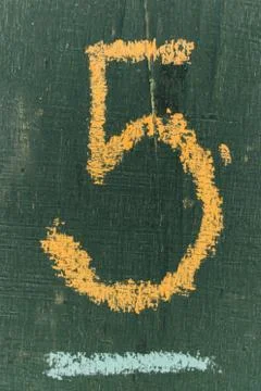 Text number five on chalkboard. Number five written hand chalk on board Stock Photos