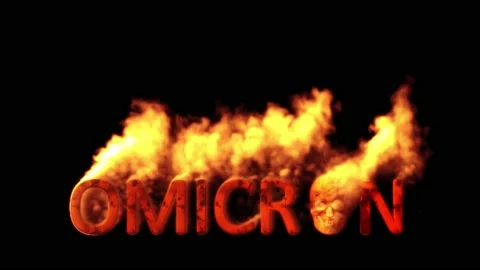 Text omicron with man skull burning on black bg, isolated - loop video Stock Footage 198646626