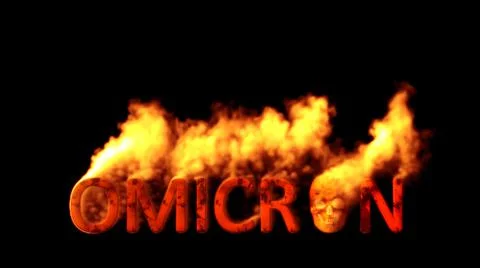 Text omicron with man skull burning on black background Stock Illustration