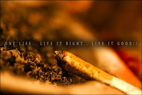 Text one life live it good live it right Quote with a joint macro background Stock Illustration