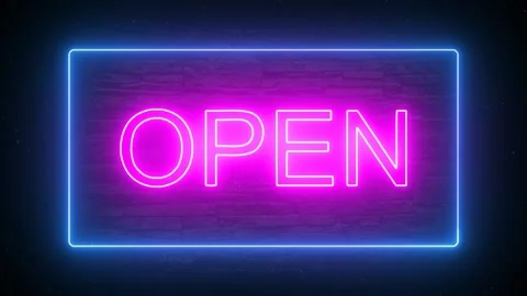 Text open with neon glow effect on green screen background Stock Footage 221350253