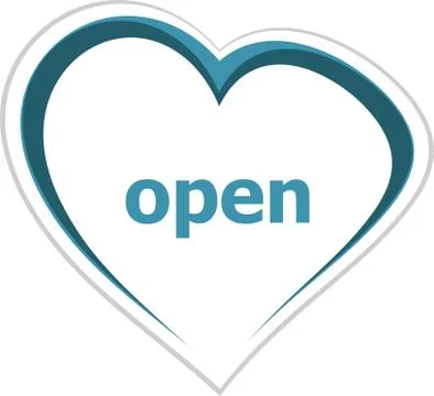 Text Open. Security concept . Love heart icon button for web services and app Stock Illustration