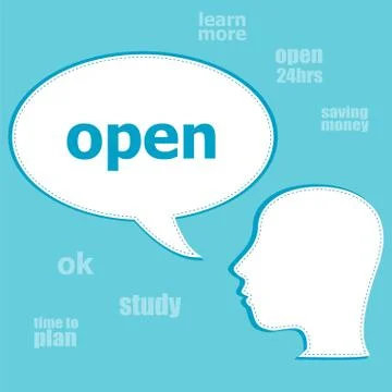 Text Open. Security concept . Silhouette of a head with speech bubble Stock Illustration