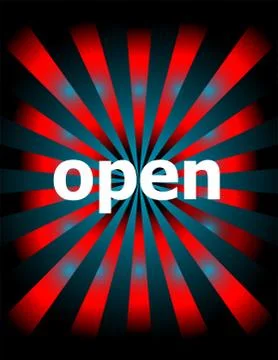 Text Open. Security concept . Vintage template with words and sunbeams . Crea Stock Illustration