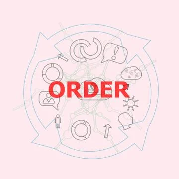 Text Order. Business concept . Flat outline linear Infographic Stock Illustration