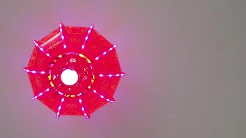 Text overlay template, spinning traditional red chochin lantern on the ceiling. Stock Footage 295989671