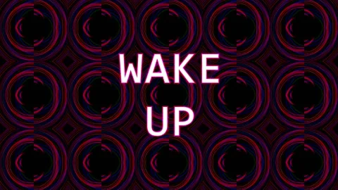 Text overlay WAKE UP with abstract red blue pattern during morning light ci.. Stock Footage 344036905