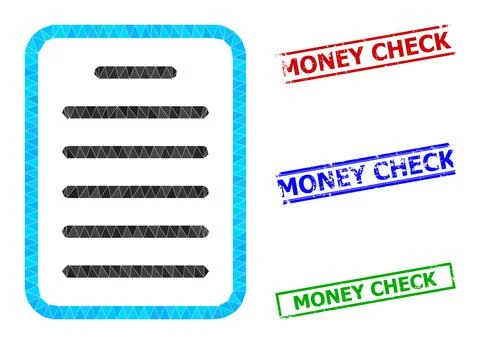Text Page Polygonal Icon and Grunge Money Check Simple Watermarks Stockillustratie