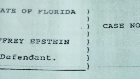 Text on Paper, State of Florida vs Jeffrey Epstein Case File Cover From Palm Stock Footage 324055800