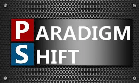 Text 'paradigm shift' on mesh hexagon background Stock Illustration