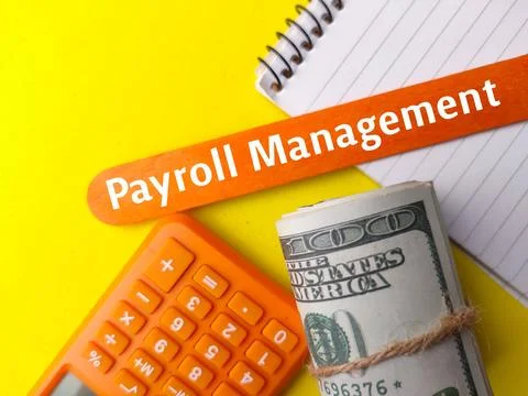 Text Payroll Management on yellow background Stock Photos